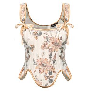 6916 Vicotiran Lace Up Corset Tops Foral Lace Up Bustier Summer Bodyshaper
